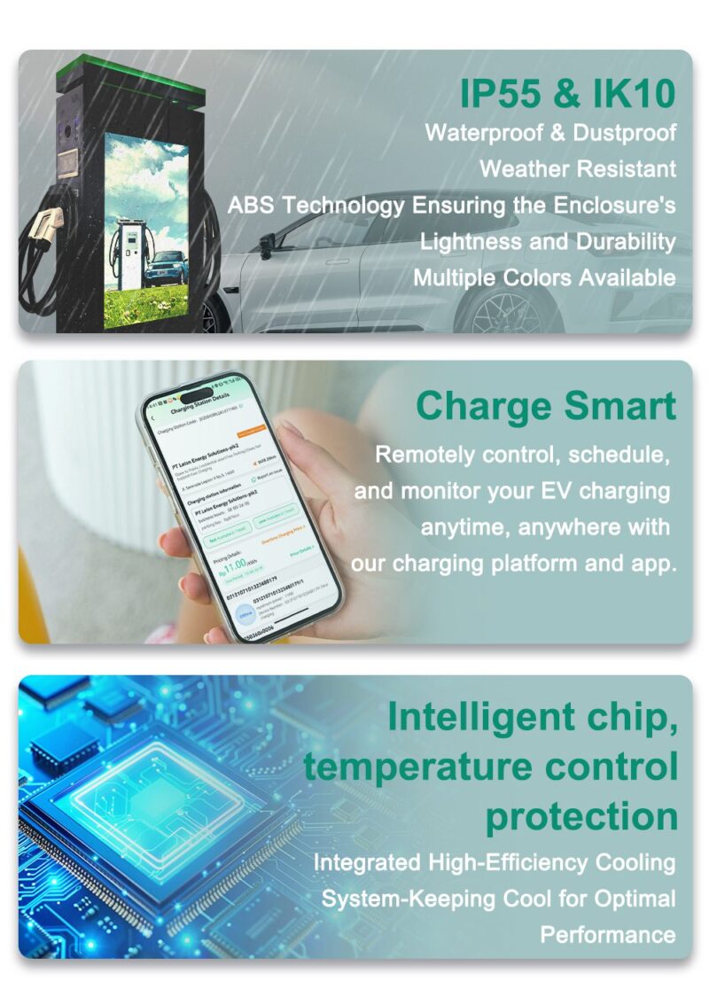 60-80kW DC fast charger with 49-inch digital advertising screen